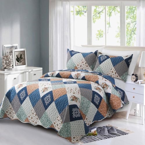 Dinjoy Reversible Patchwork Quilt Set King Size