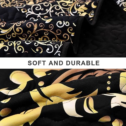 DJY Black Gold Damask Quilt Set 3 Pieces King Size