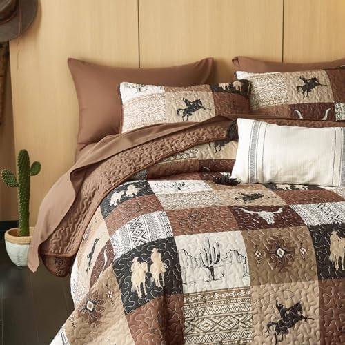 Wake In Cloud Western Quilt Set 3-Piece Tan Brown Twin XL