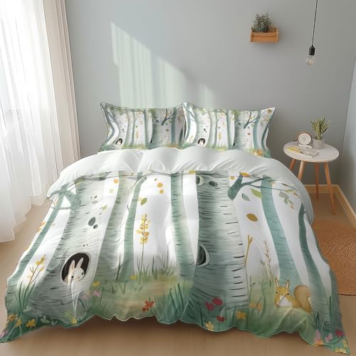 Cartoon Forest Birch Trees Duvet Cover Set