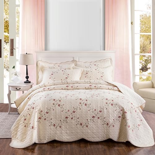 ROOMLIFE 3D Floral Embroidery Quilt Set 3-Piece King Size