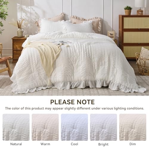 JOLLYVOGUE Queen Comforter Set 3 Pieces Seersucker
