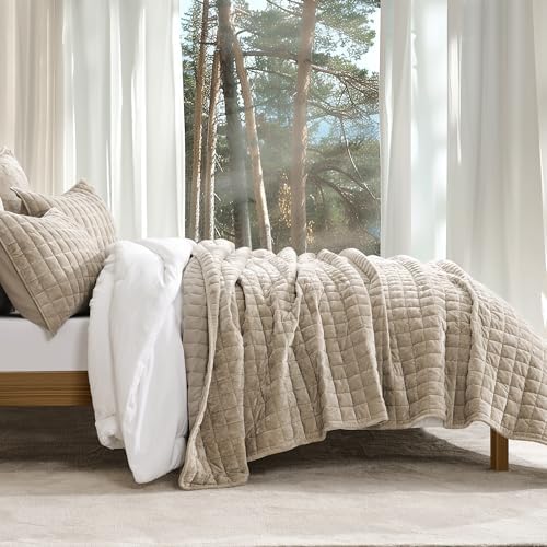 RECYCO Velvet Quilt Set Full Queen Urban Taupe