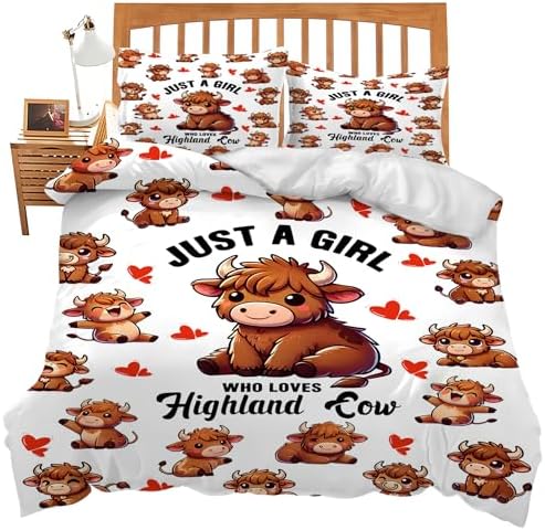 UIAMT Cute Highland Cow Duvet Cover Set