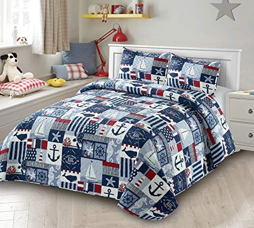 Kids Zone Anchor Sailboat Bedspread Set Twin