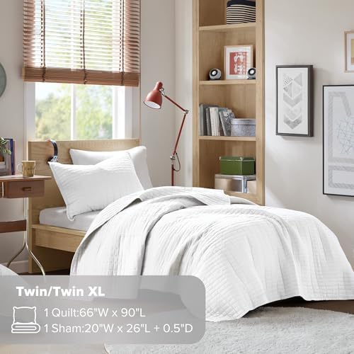 Comfort Spaces Kienna Quilt Set - White Double Sided Lightweight Soft All Season