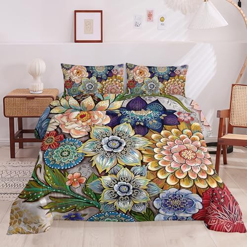 3-Piece Boho Floral Comforter Set King Size