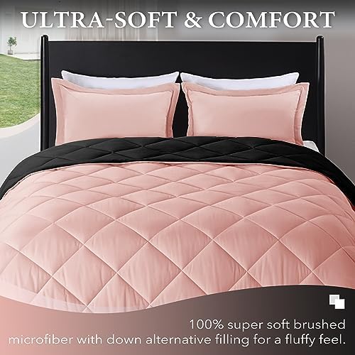Downluxe Queen Comforter Set - Pink and Black 1