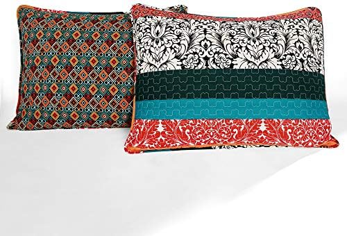 Boho Stripe Reversible Cotton Quilt Set King Turquoise Tangerine