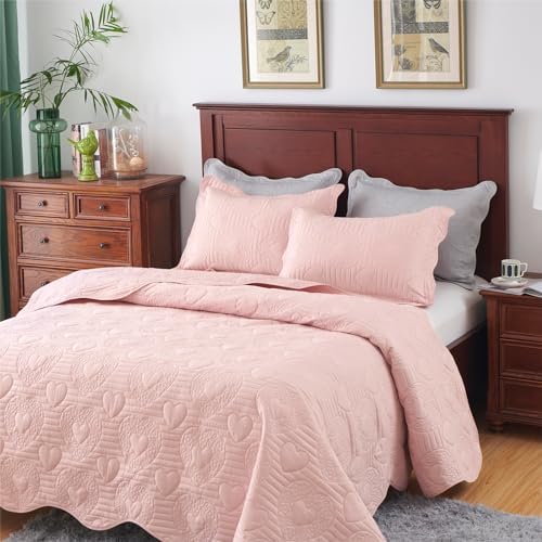 Auemtyn Light Pink Heart Pattern Quilt Set 2 Pieces 1