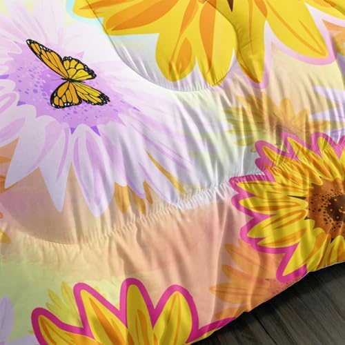 XYNHML Sunflower Butterfly Comforter Set Full Size Yellow Tie Dye