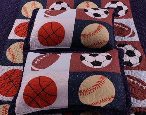 Golden Linens 3 Piece Full Size Quilt Set Kids Sports