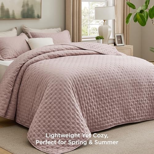 Bedsure King Quilt Set - Ultra Soft Dusty Rose Bedspread