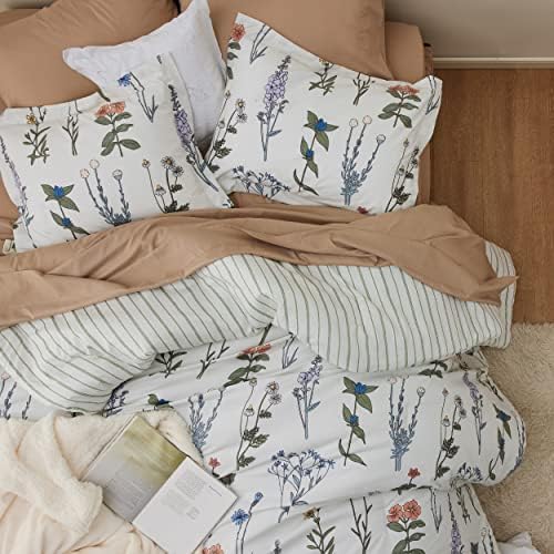 Bedsure Queen Comforter Set - Floral Botanical Design 3 Pieces