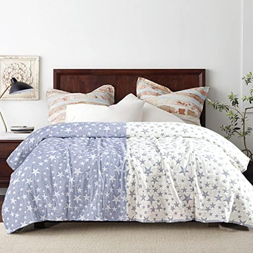 NTBAY 3 Layers Cotton Muslin Twin Bed Blanket with Blue Stars