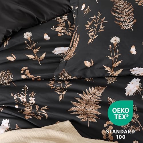 Bedsure Comforter Set King Size - Floral Reversible Black Bedding
