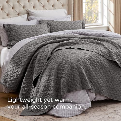 Bedsure King Size Bedspread - Grey Basket Weave Pattern Soft and Lightweight