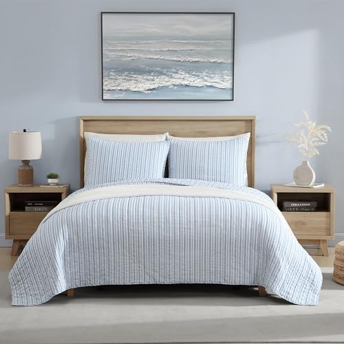 Nautica Twin Quilt Set - Light Blue Coleridge Stripe