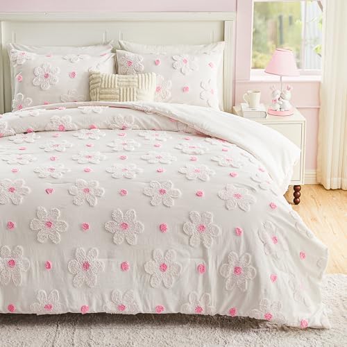 VIVILINEN Pink Floral Comforter Set for Girls 3-Piece