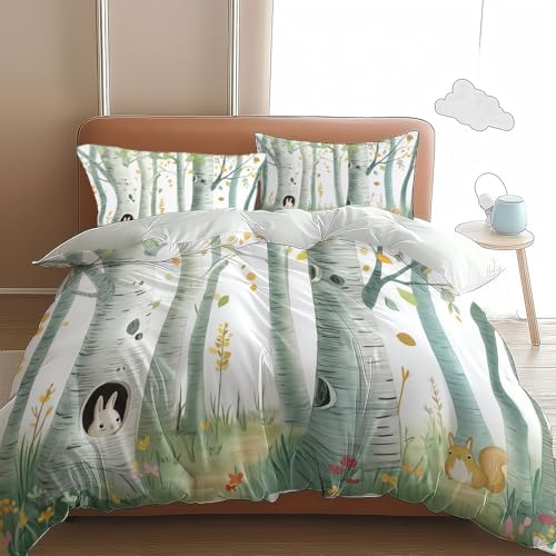 Cartoon Forest Birch Trees Duvet Cover Set