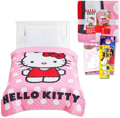 Hello Kitty Twin Bedspread Set for Kids - Includes Quilt Decal More