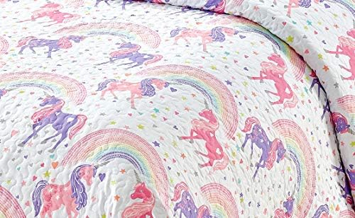 Kids Zone Unicorn Stars Hearts Rainbow Twin Bedspread Set