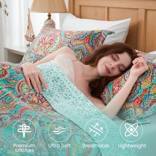 NEWLAKE Reversible Cotton Quilt Set with Floral Design Queen Size