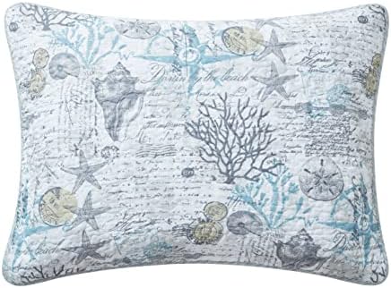 Tommy Bahama Queen Quilt Set Reversible Cotton Bedding with Shams Beach Bliss Grey