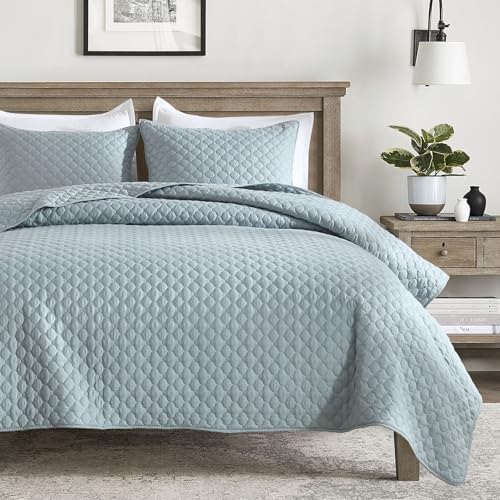 HORIMOTE HOME Quilt Set Twin Size Chambray Blue Cloud Pattern