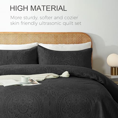 WURUIBO Full Queen Quilt Set Black