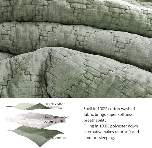 Palassio Olive Green Queen Quilt Set with 2 Shams