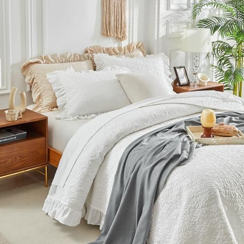 UOZZI BEDDING Ruffled Quilt Set California King Size 3PC