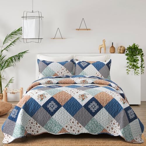 Dinjoy Reversible Patchwork Quilt Set King Size