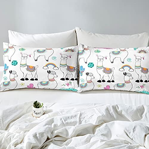 Feelyou Girls Llama Comforter Set Kids Cartoon Bedding
