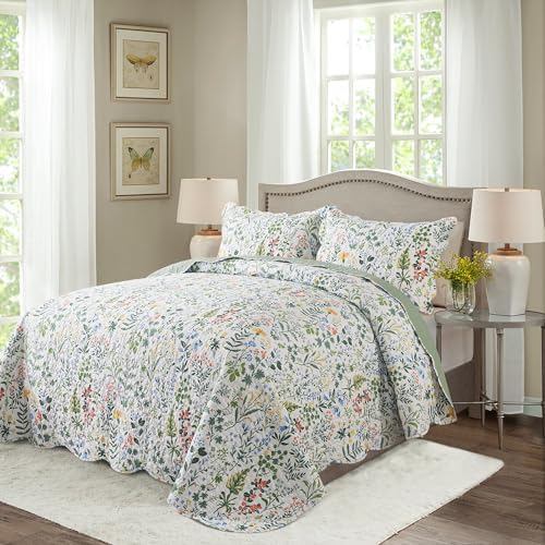HoneiLife Queen Quilt Set - 3 Piece Lightweight Floral Bedding