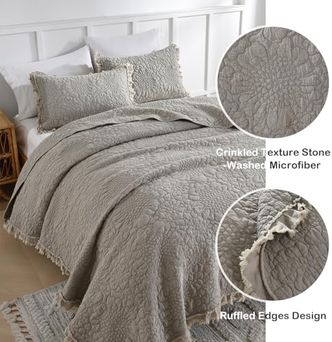 HORIMOTE HOME Beige Ruffled Quilt Set King Size 3 Pieces