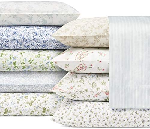 Laura Ashley Queen Bed Sheet Set - Smooth Sateen Cotton with Pillowcases