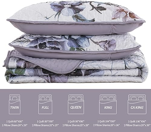 Drucon Purple Floral Quilt Set Queen 3 Pieces