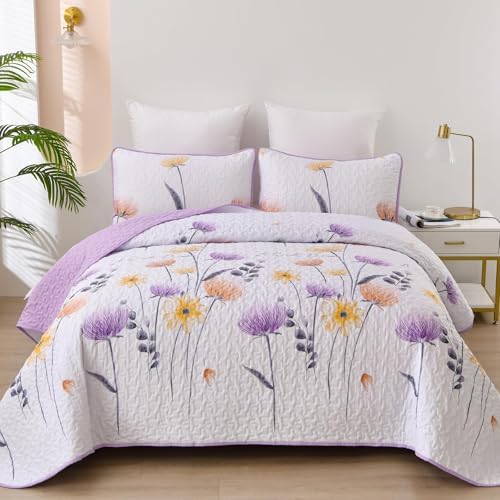 Dinjoy Floral King Quilt Set 3 Piece