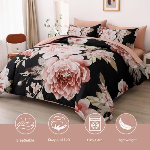 Dintszyayue 7-Piece King Comforter Set with Pink Floral Pattern
