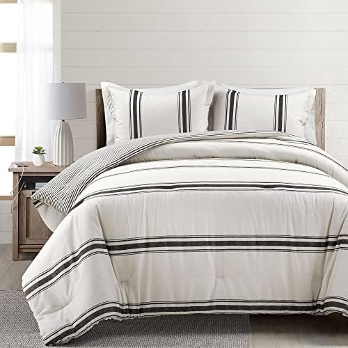 Lush Decor Farmhouse Stripe Reversible Comforter Set