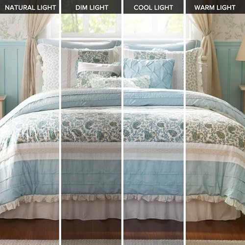 Madison Park Dawn 9-Piece Cotton Comforter Set - Shabby Chic Design Aqua