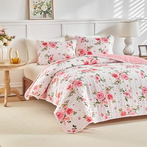 UOZZI BEDDING 3 Piece Reversible Flower Bedspread Set