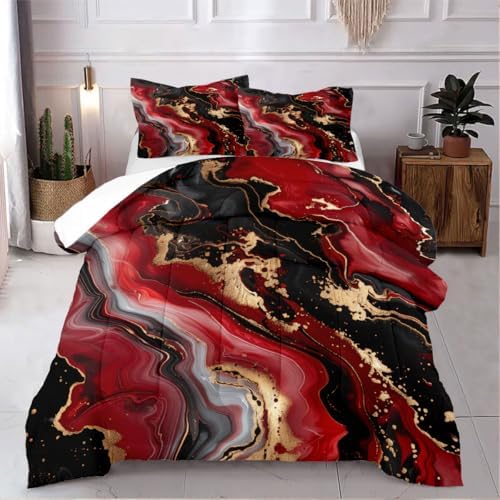 Red Black Marble Comforter Set King Size