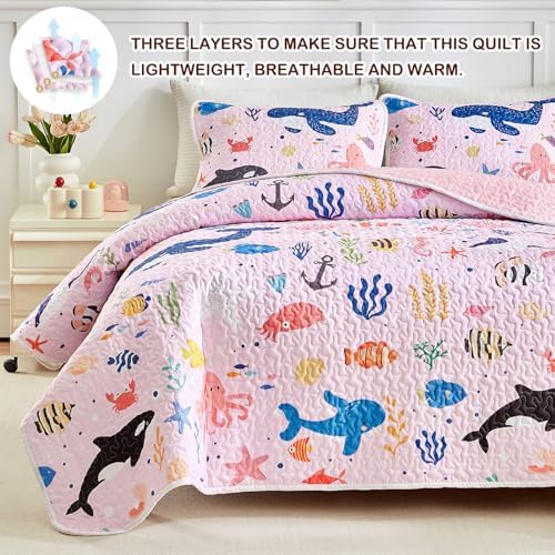 Joyreap 2-Piece Twin Size Cotton Quilt Set with Ocean Design
