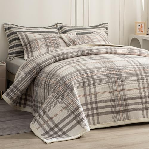 Tohrisa Cotton Plaid Quilt Set - 3 Piece King Size Reversible Bedding