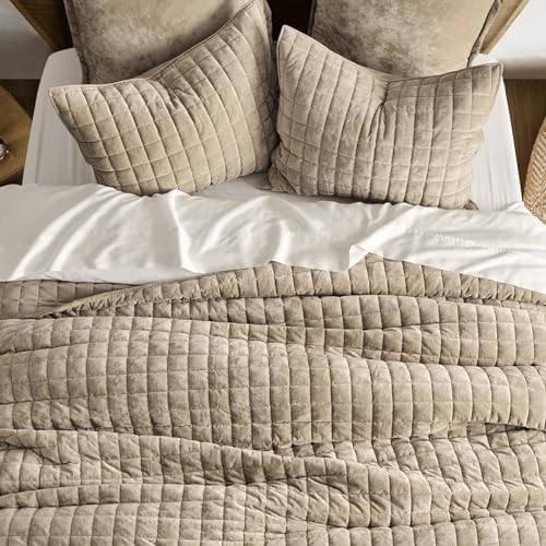RECYCO Velvet Quilt Set Full Queen Urban Taupe