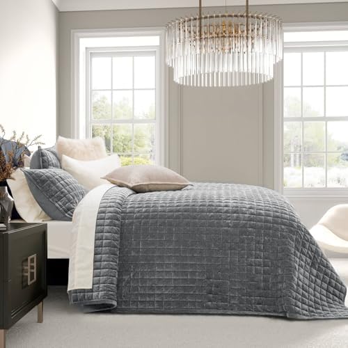 RECYCO Luxury Velvet Quilt Set Twin Size Gray