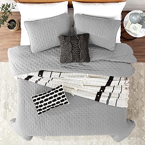 ROARINGWILD Light Grey Twin Quilt Set with Pillow Sham