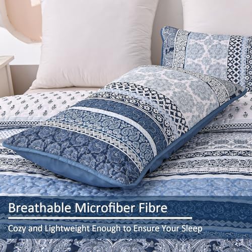 WONGS BEDDING Navy Blue Boho Queen Quilt Set 3pcs